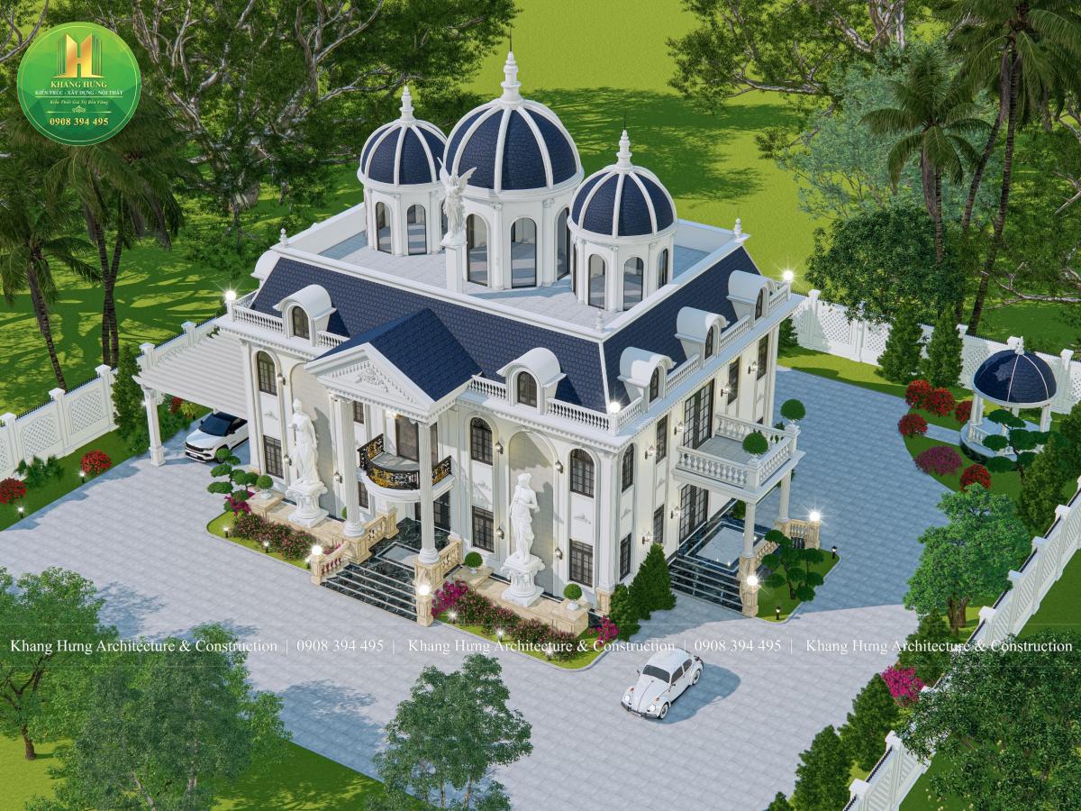 Biệt thự vườn phong cách tân cổ điển kết hợp mái Mansard